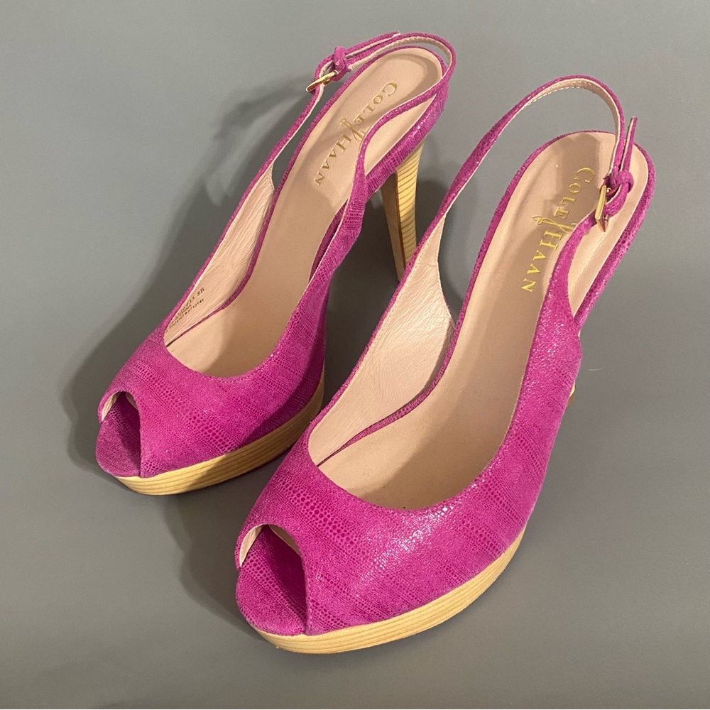Cole Haan Pink Slingback Peep Toe Pumps Heeled Sandals Size 8 B